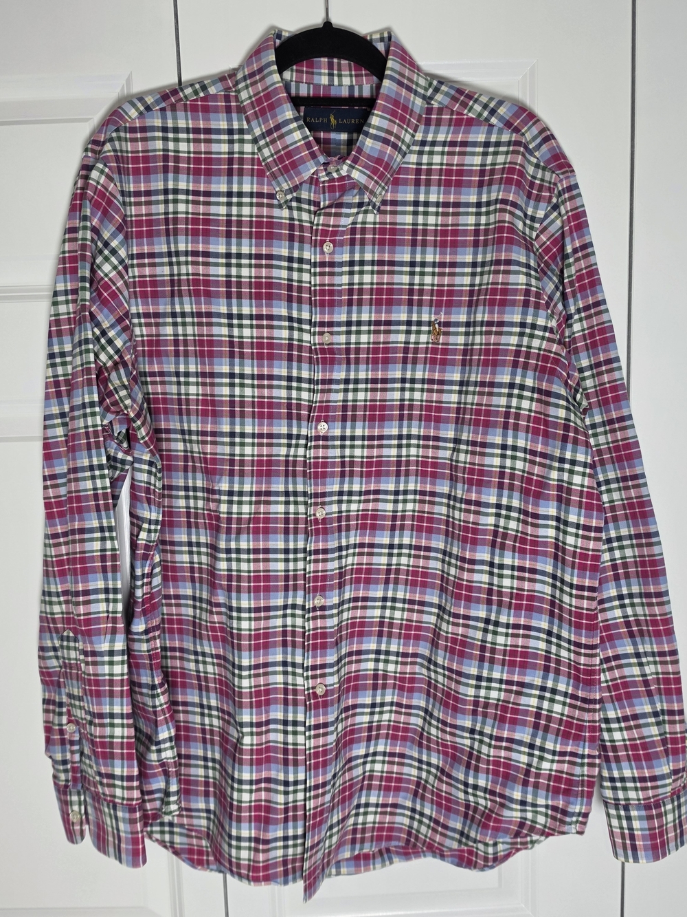 Ralph Lauren Plaid Button Down Shirt XL Pink Blue Preppy Classic Fit